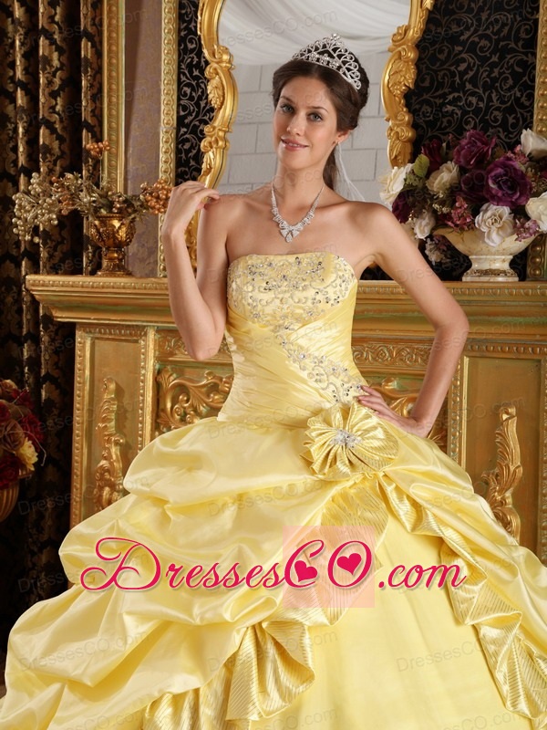Yellow Ball Gown Long Taffeta And Tulle Beading Quinceanera Dress