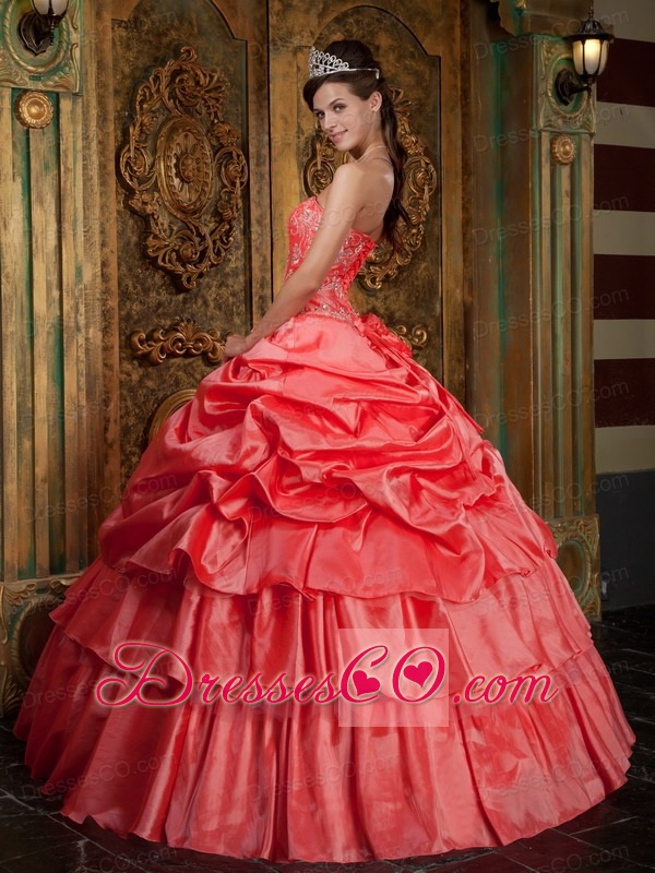 Watermelon Ball Gown Strapless Long Organza Beading Quinceanera Dress
