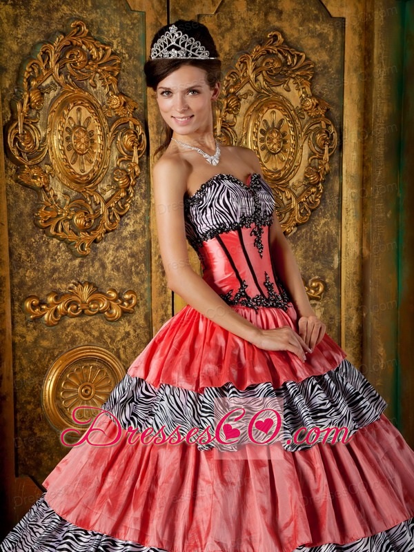 Luxurious Ball Gown Long Zebra Ruffles Quinceanera Dress