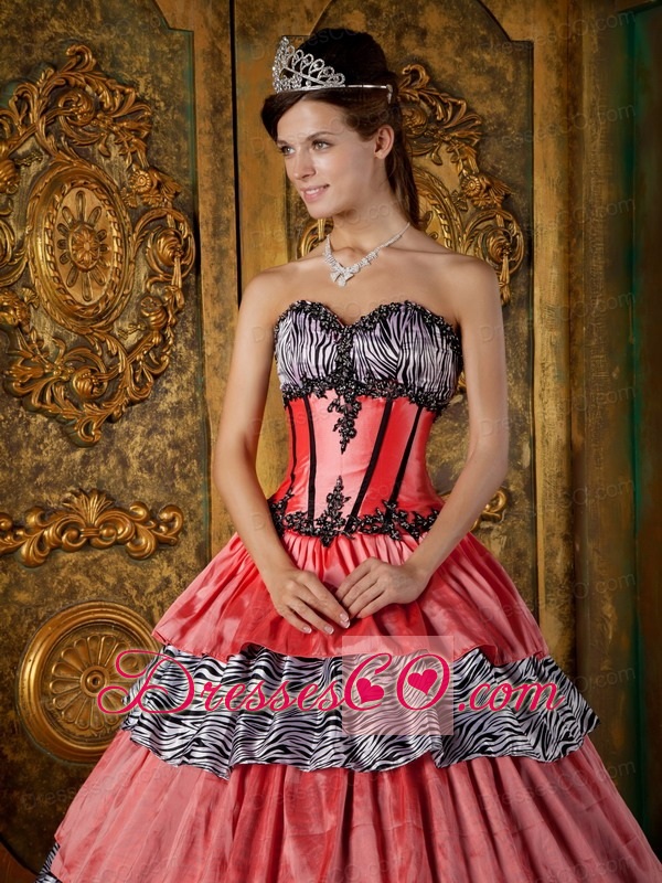 Luxurious Ball Gown Long Zebra Ruffles Quinceanera Dress