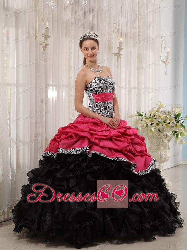 Brand New Red And Black Ball Gown Long Quinceanera Dress