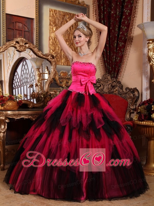 Wonderful Ball Gown Strapless Long Tulle Beading Quinceanera Dress