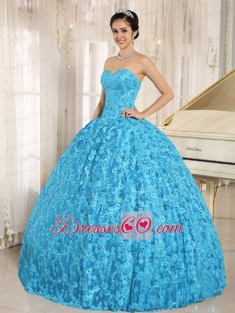 Embroidery and Sequins On Tulle Teal Quinceanera Dress