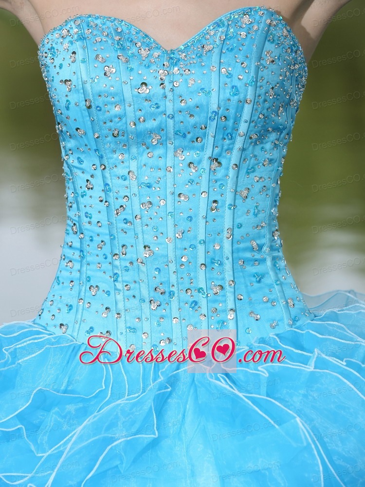 Beaded Ruffles Layered Decorate Famous Designer Quinceanera Dress With Aqua Skirt