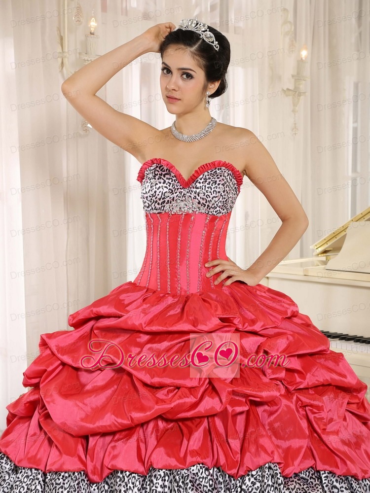 Watermelon And Black Ruffles Quinceanera Dress With Long