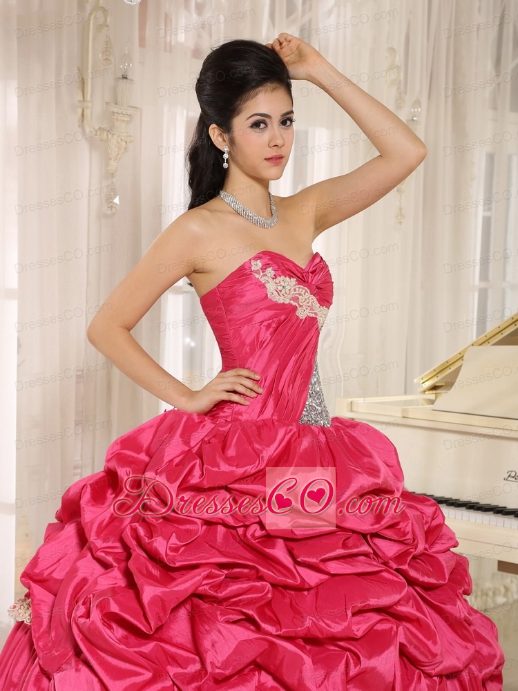 Hot Pink Beaded Appliques and Pick-ups Quinceanera Dress For Custom Made