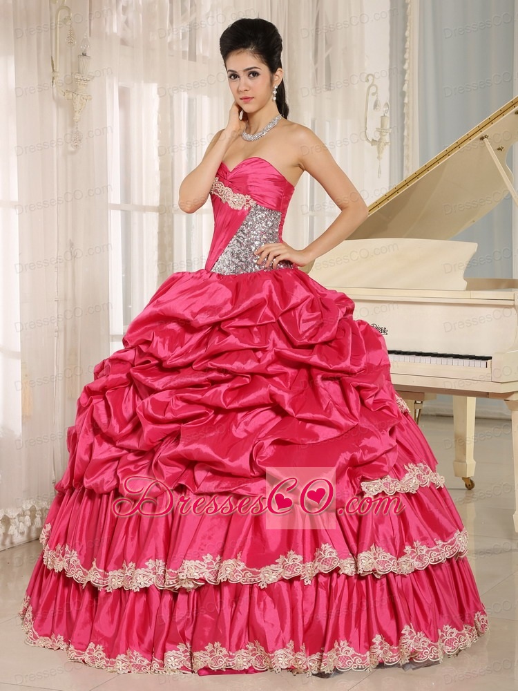 Hot Pink Beaded Appliques and Pick-ups Quinceanera Dress For Custom Made