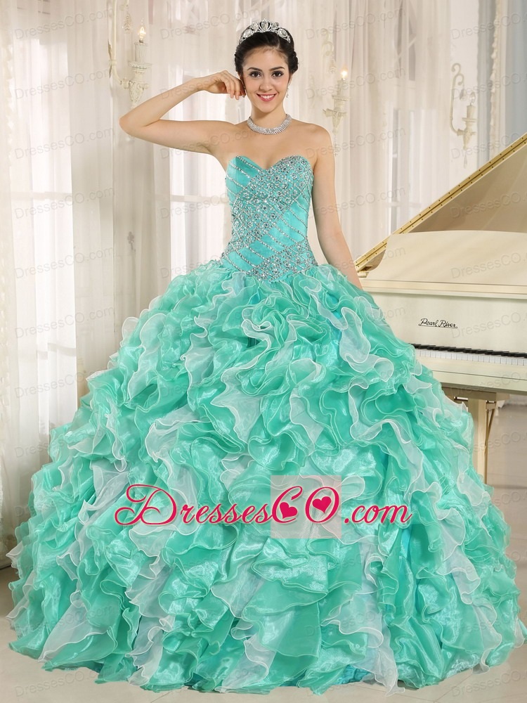 Apple Green Beaded Bodice and Ruffles Custom Made For Quinceanera Dress