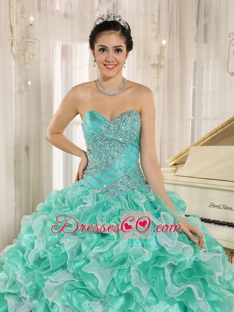 Apple Green Beaded Bodice and Ruffles Custom Made For Quinceanera Dress
