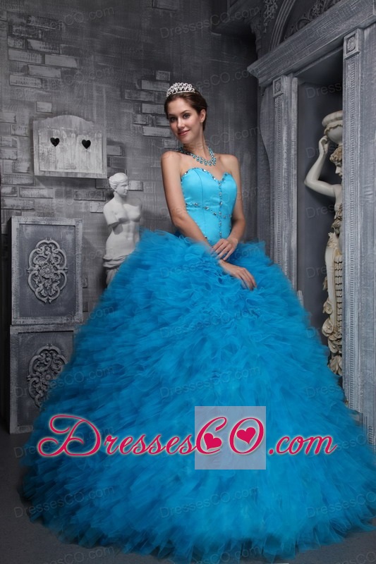 Exclusive Ball Gown Long Taffeta And Organza Beading Baby Blue Quinceanera Dress
