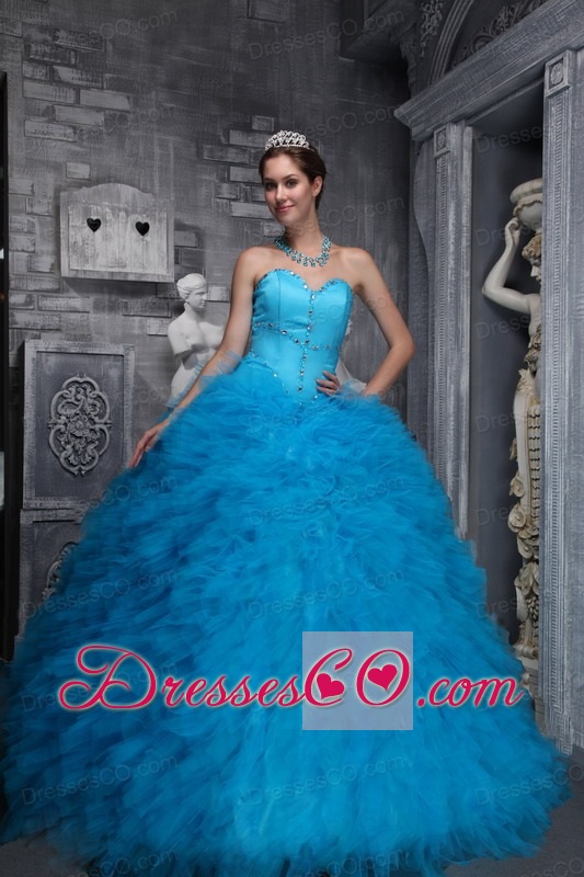 Exclusive Ball Gown Long Taffeta And Organza Beading Baby Blue Quinceanera Dress