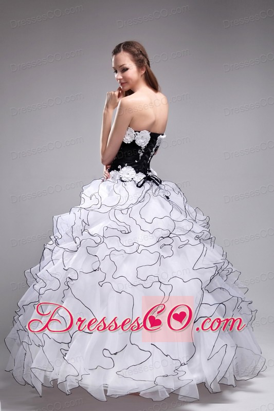 White Ball Gown Long Organza Appliques And Ruffles Quinceanera Dress