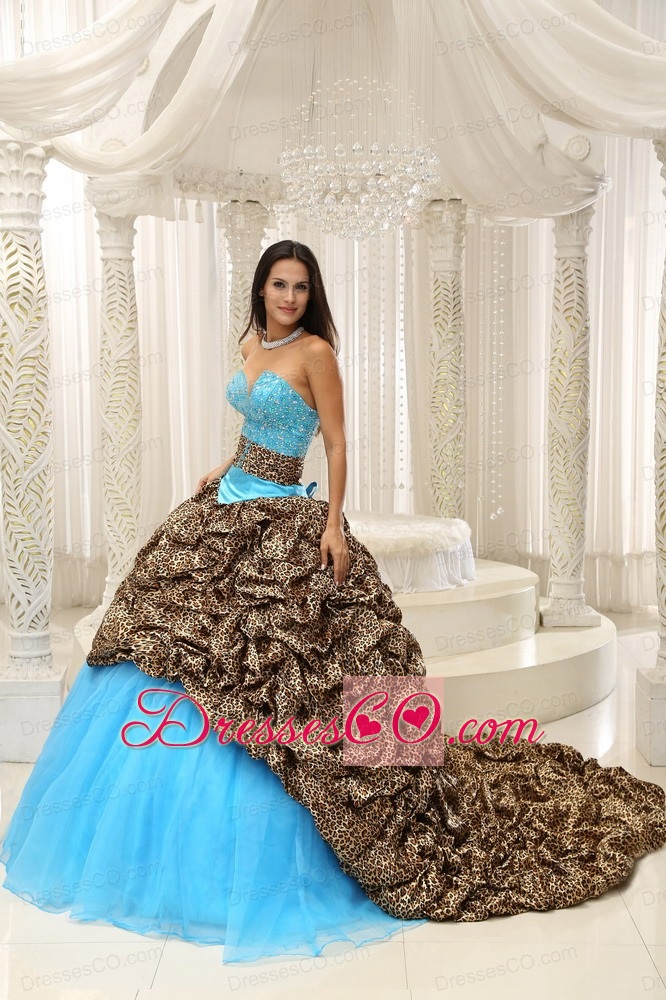 Leopard and Organza Beading Decorate Neckline Exquisite Style For Quinceanera Dress