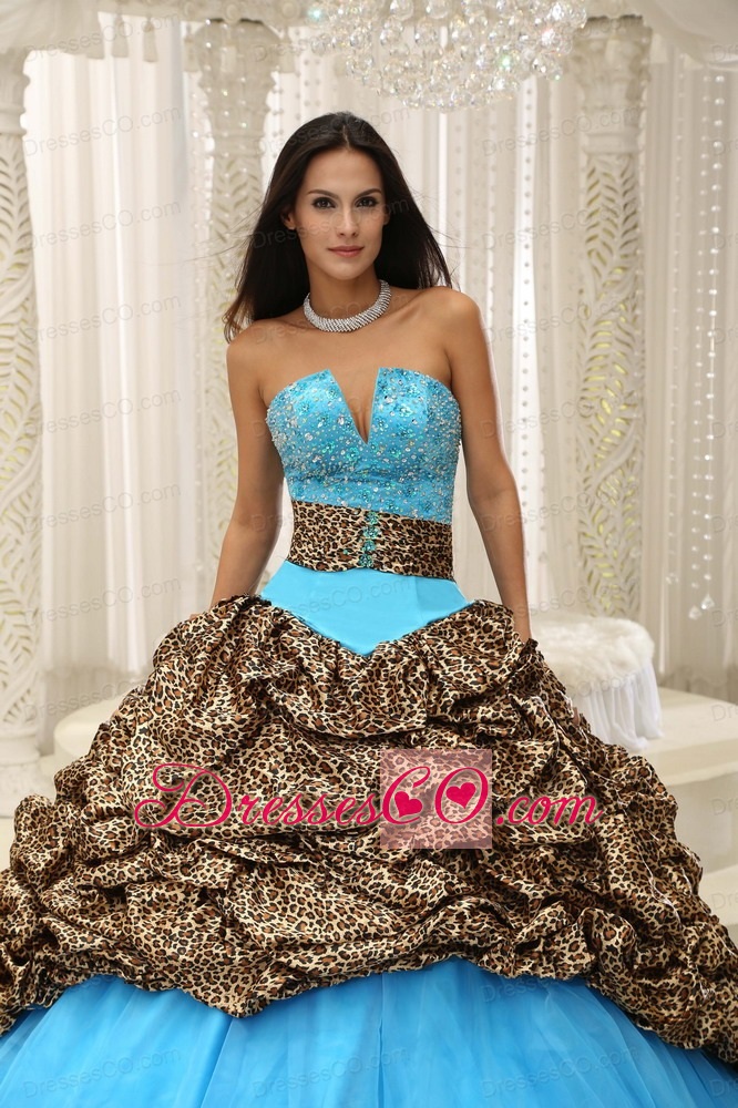 Leopard and Organza Beading Decorate Neckline Exquisite Style For Quinceanera Dress