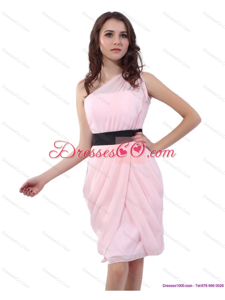 Baby Pink One Shoulder Sexy  Prom Dress with Ruching