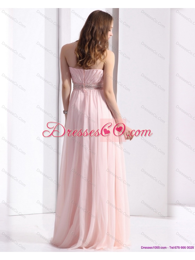 Baby Pink Strapless Prom Dress with Ruching and Beading