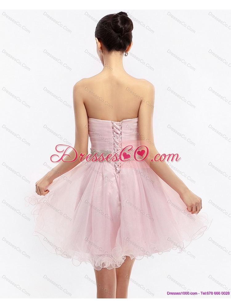 Cute Baby Pink Ruching Short Prom Dress
