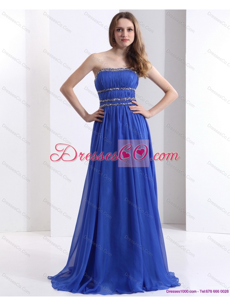 Delicate  Strapless Prom Dress with Ruching and Beading