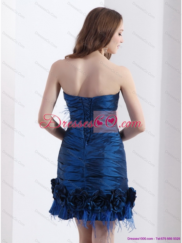 Elegant Ruching Strapless Prom Dress with Hand Made Flowers