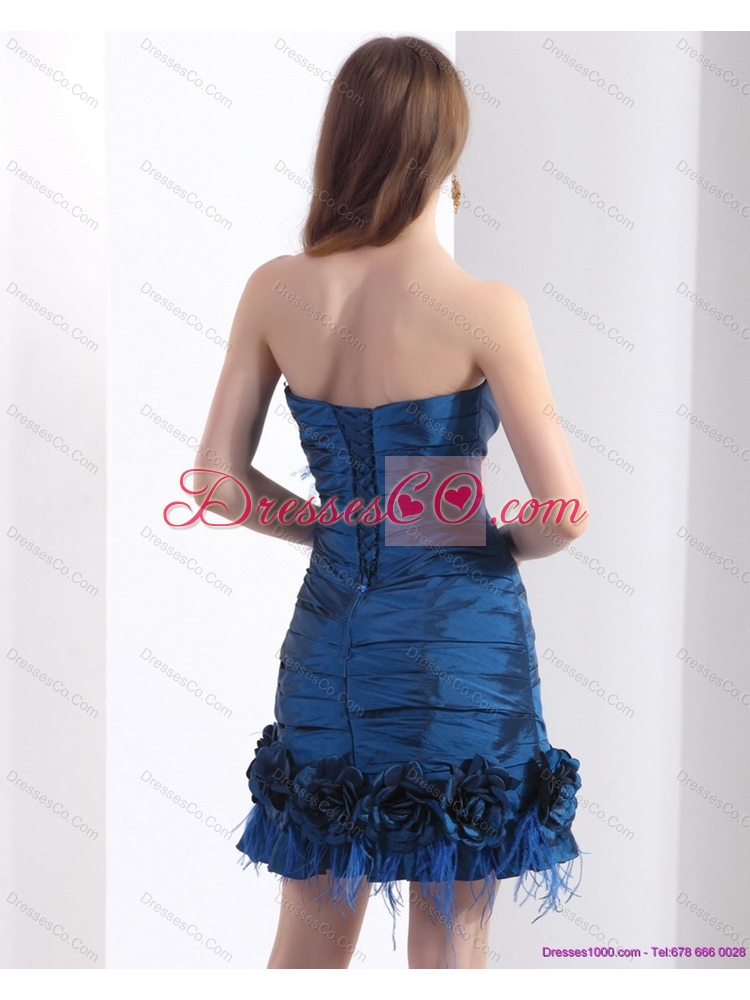 Elegant Ruching Strapless Prom Dress with Hand Made Flowers