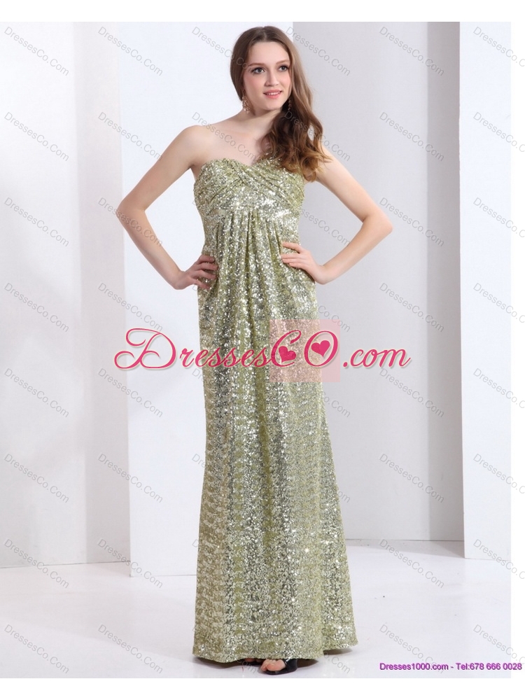 Exclusive One Shoulder Floor Length Sequined Prom Dress for