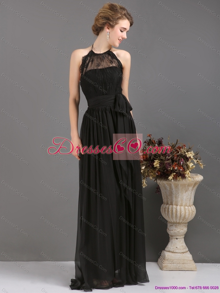 Gorgeous  Halter Top Sash Prom Dress in Black