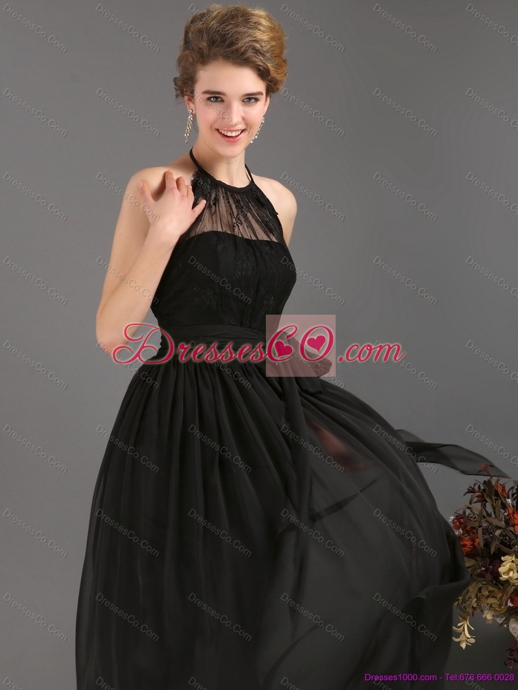 Gorgeous  Halter Top Sash Prom Dress in Black