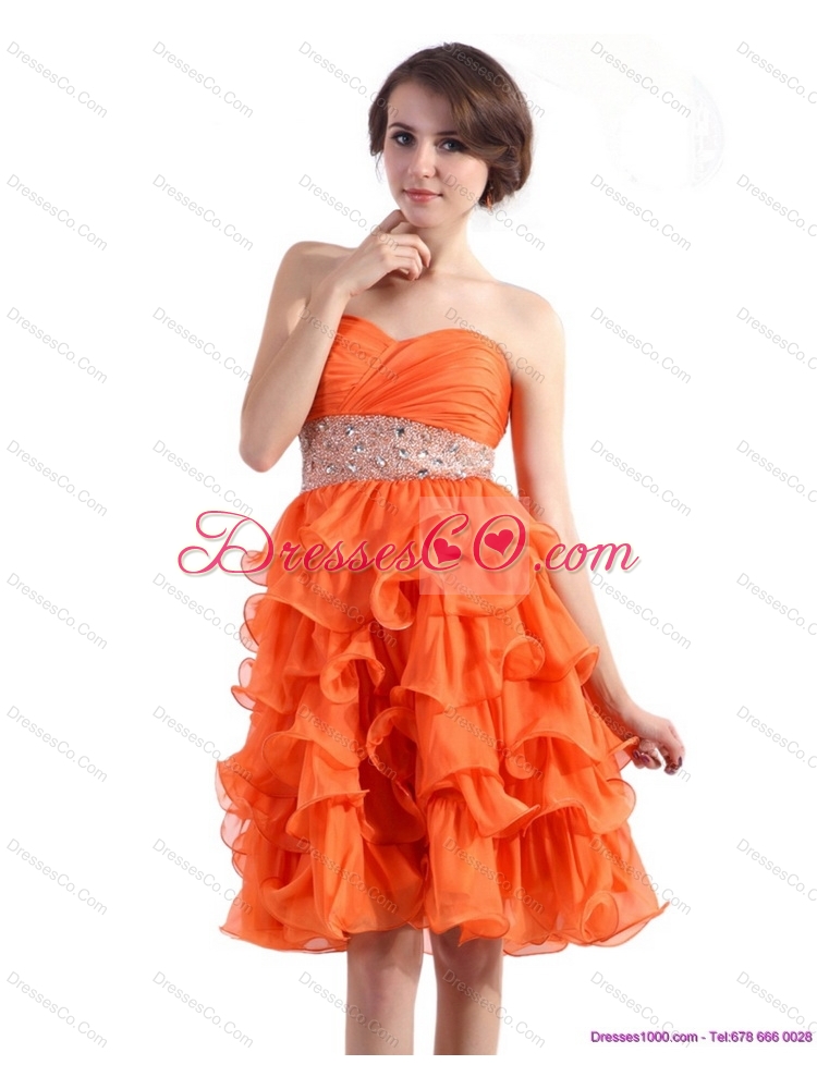 Knee Length Prom Dress with Rhinestones  and Ruffled Layers