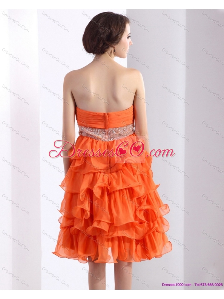 Knee Length Prom Dress with Rhinestones  and Ruffled Layers