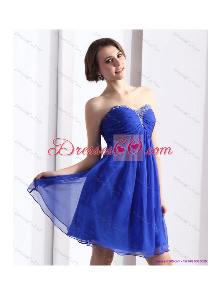 Ruffled Blue  Prom Dress with Beading