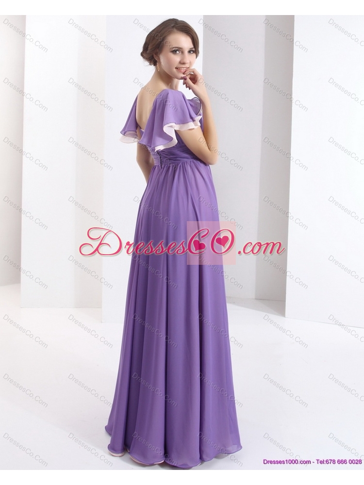 Gorgeous Prom Dress with Ruching and Cap Sleeves