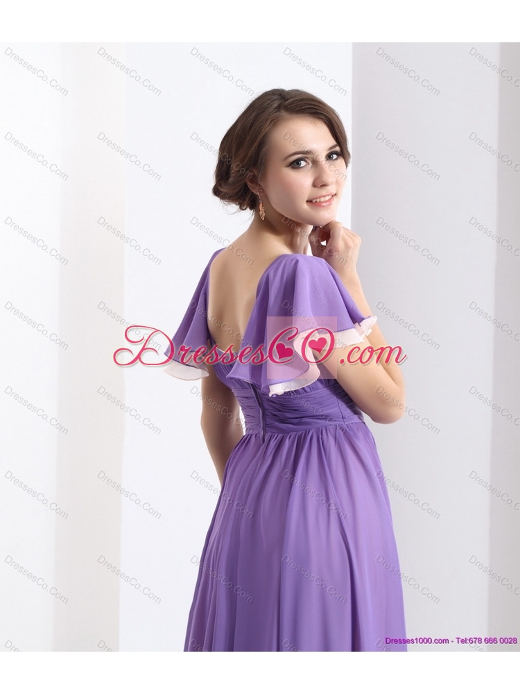 Gorgeous Prom Dress with Ruching and Cap Sleeves