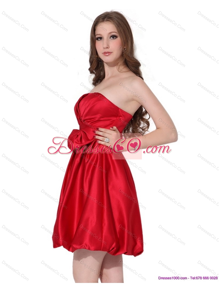 Gorgeous Strapless Bowknot Mini Length Sexy Prom Dress in Red