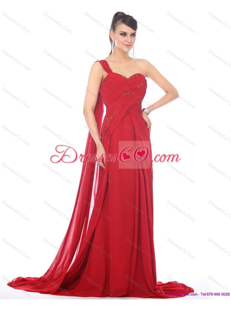 Romantic Beading and Ruching Prom Dress with Watteau Train