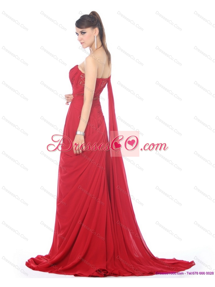 Romantic Beading and Ruching Prom Dress with Watteau Train