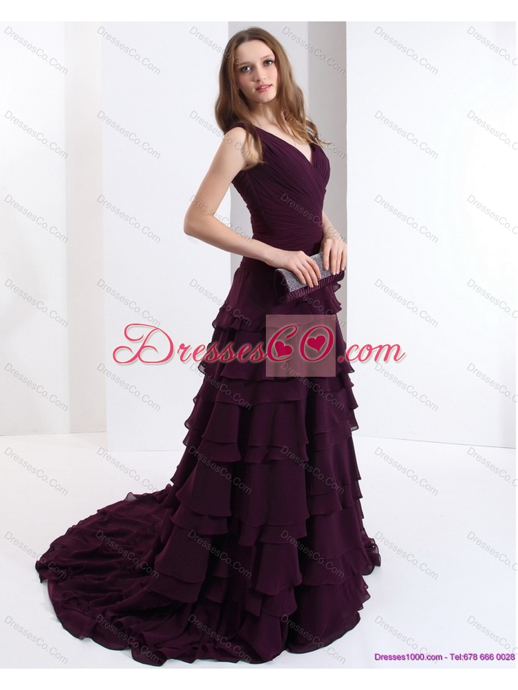 Classical V Neck Sexy Prom Dress in Dark Purple for