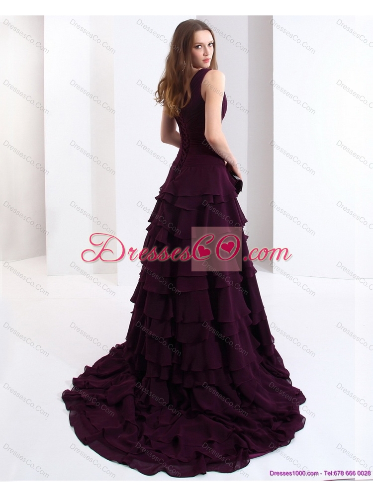 Classical V Neck Sexy Prom Dress in Dark Purple for