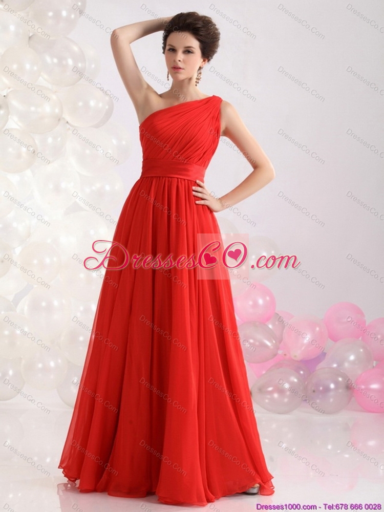 New Style Ruching Red One Shoulder Sexy Prom Dress