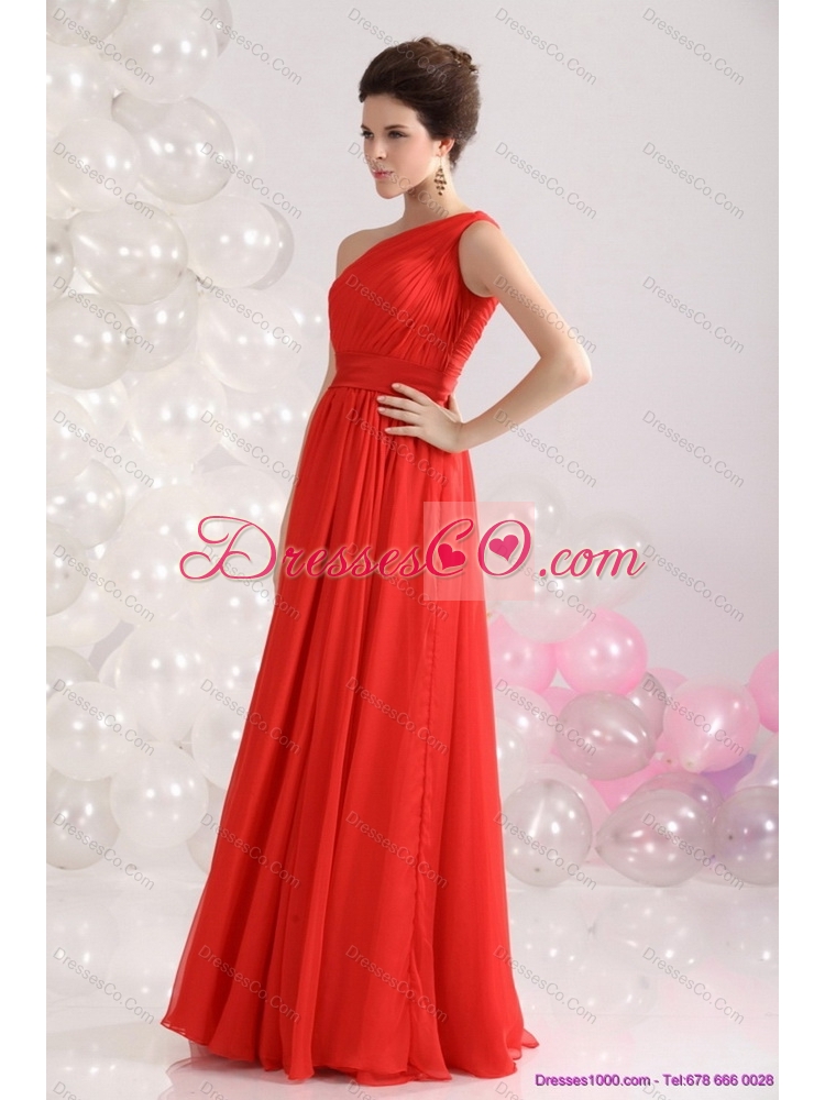 New Style Ruching Red One Shoulder Sexy Prom Dress