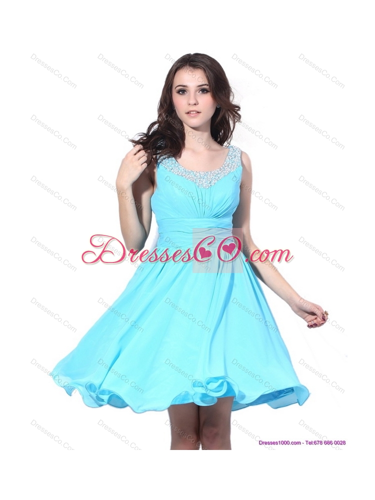 Perfect Beading and Ruching  Sexy Prom Dress in Aqua Blue Color