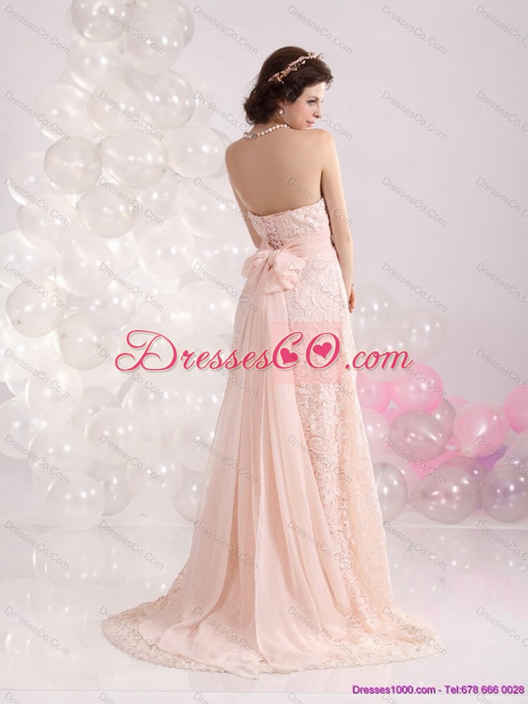 Popular Strapless Sequins and Lace Sexy Prom Dress with Brush Train