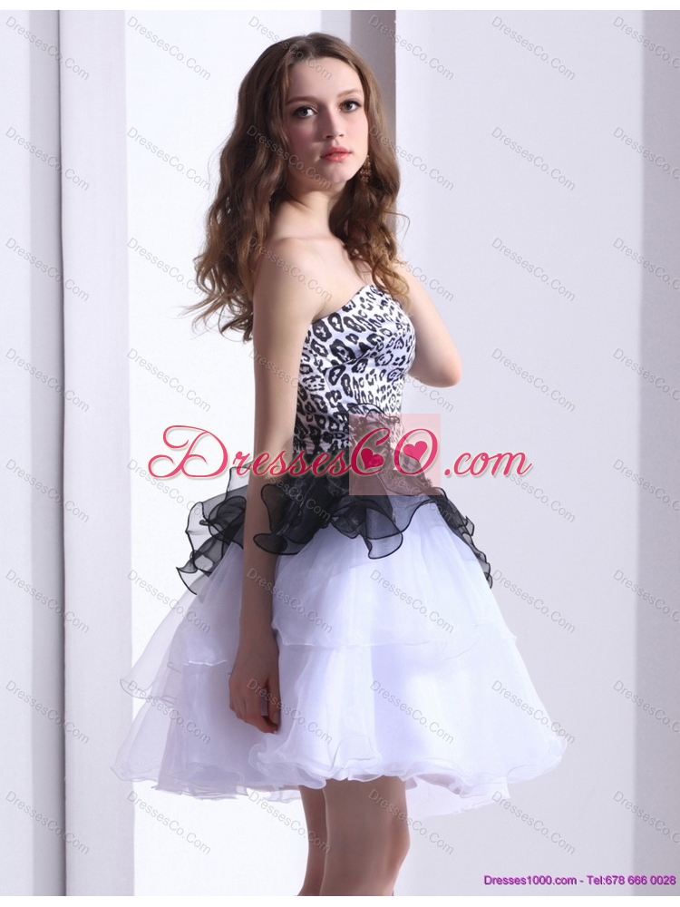 Zebra Printed White Prom Dress with Ruffled Layers