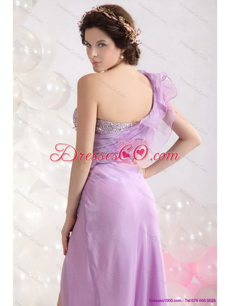 Beautiful Empire One Shoulder Prom Dress with Beading and High Slit