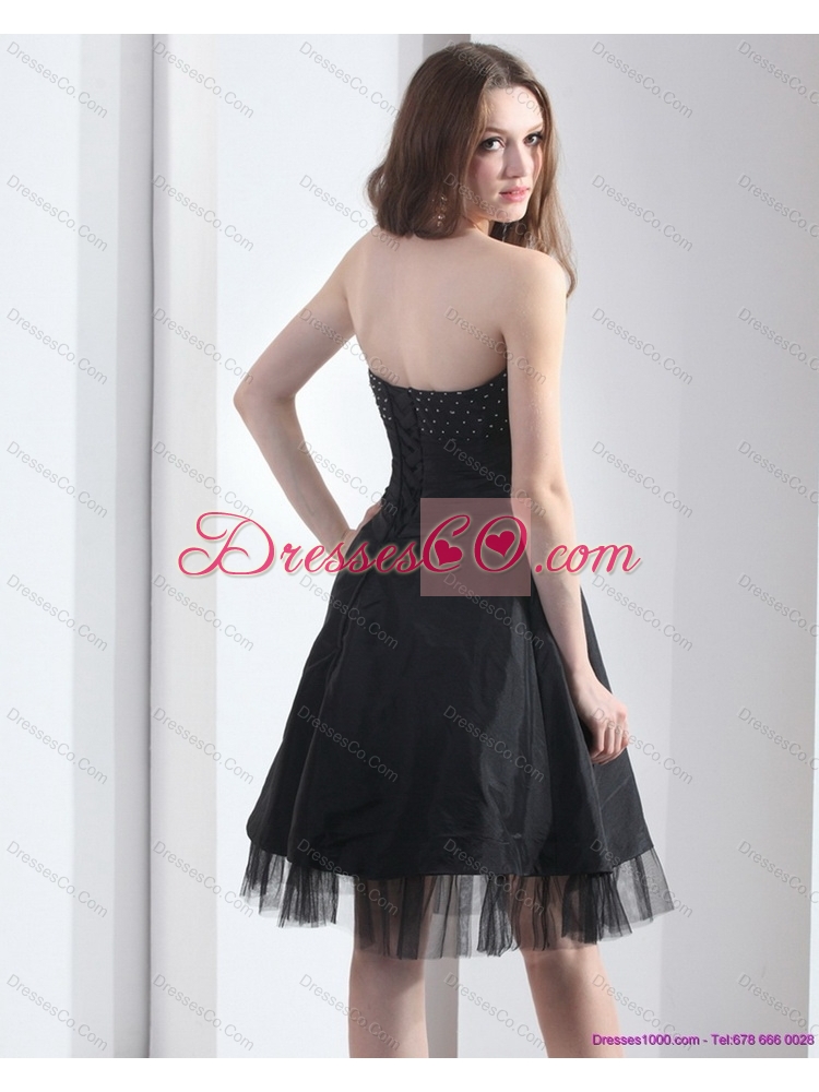 Romantic Strapless Black Prom Dress with Ruching and Beading
