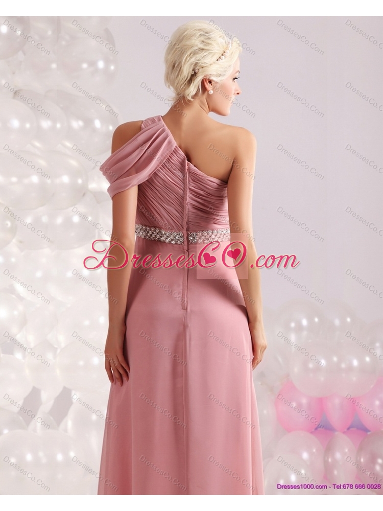 Wonderful One Shoulder Prom Dress with Beading and Ruching