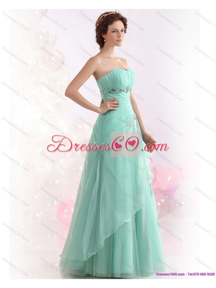 Appple Green Prom Dress with Ruching and Beading