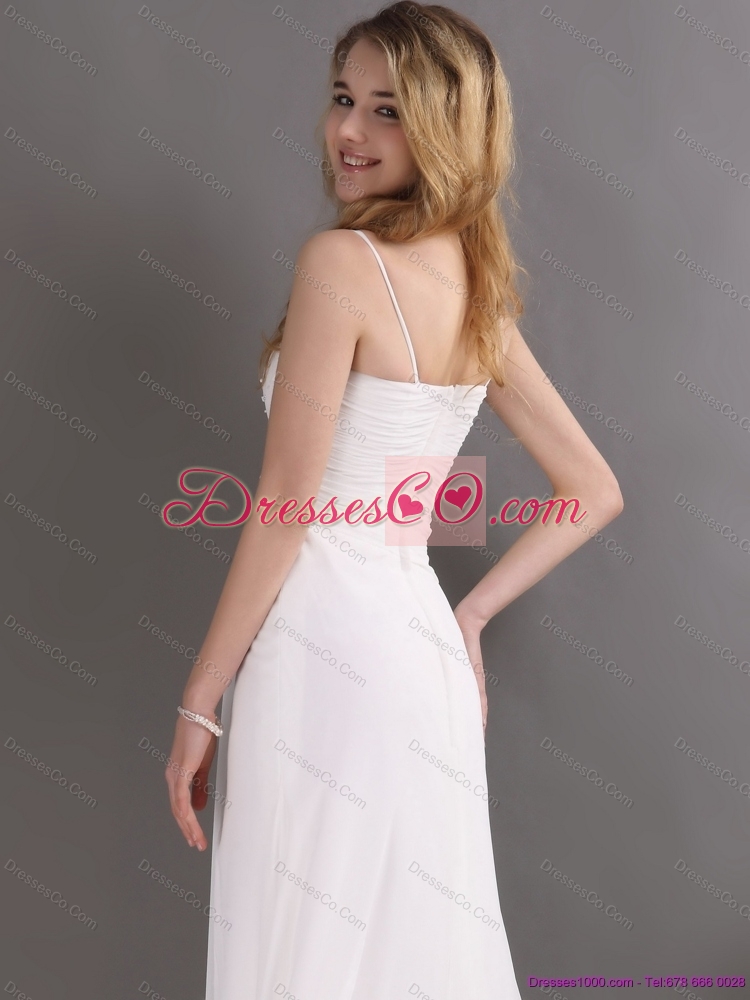 Beautiful  Halter Top White Prom Dress with Ruching and Beading