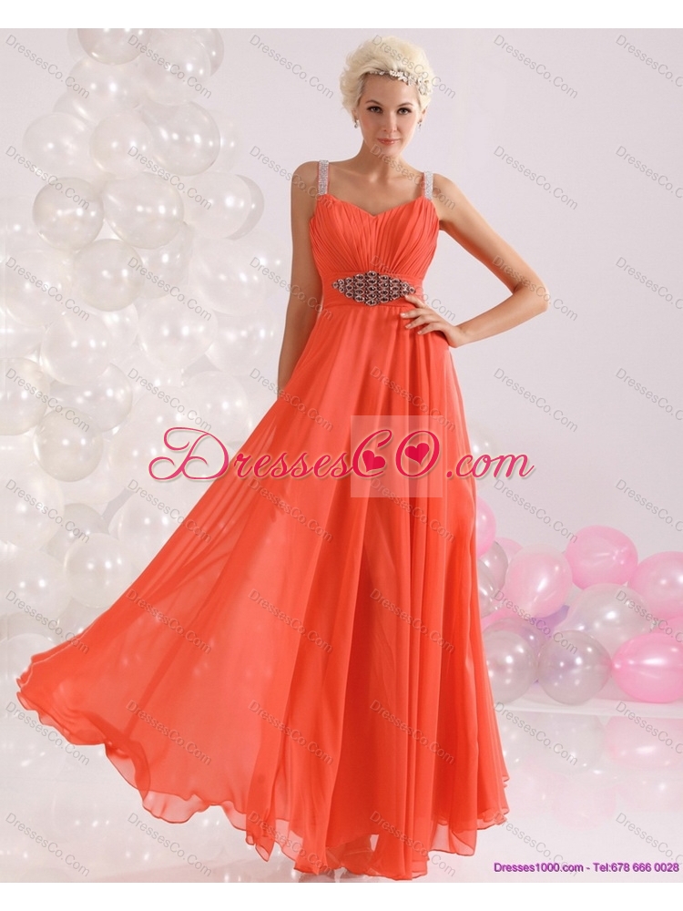 Cheap  Empire Orange Prom Dress with Beading and Ruching