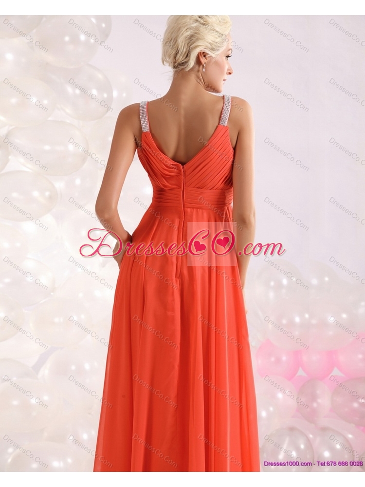 Cheap  Empire Orange Prom Dress with Beading and Ruching
