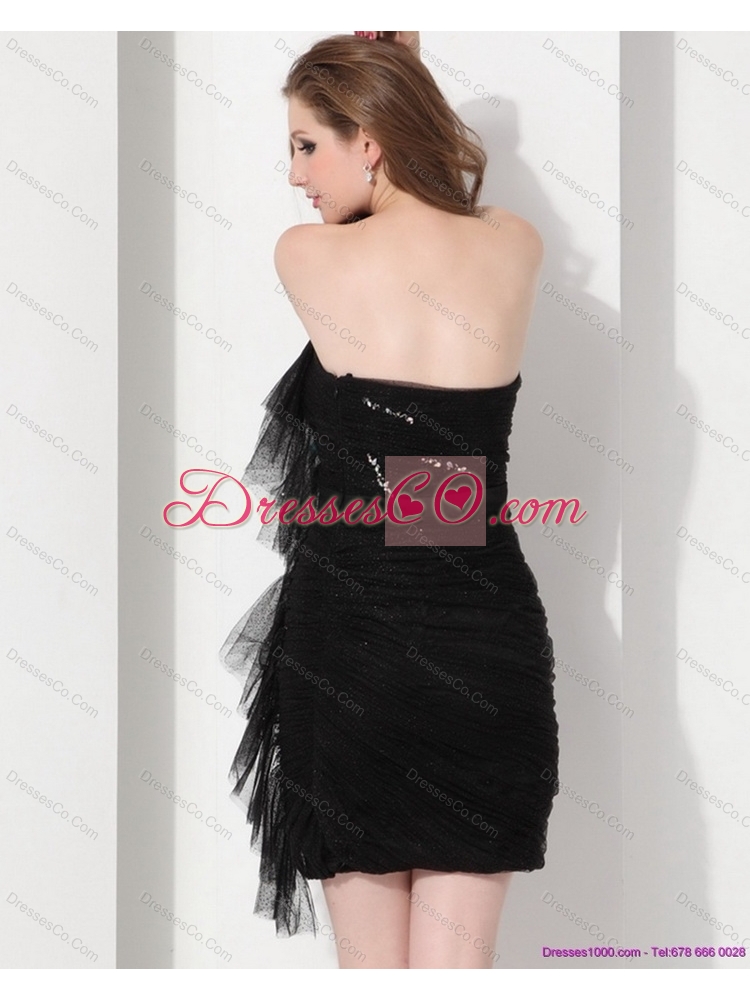 Discount  Strapless Ruching Mini Length Prom Dress in Black